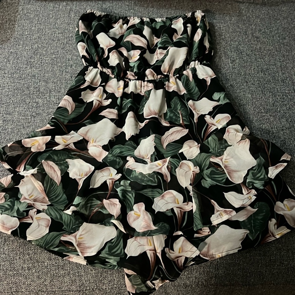 Express Strapless Tiered Floral Romper